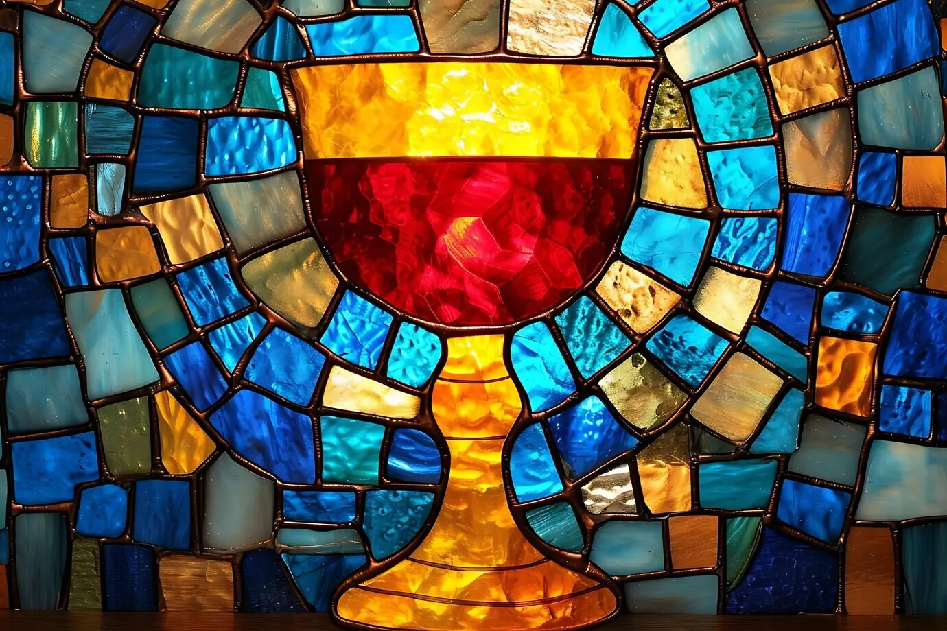 Bunte Glasmalerei mit einer Szene der Heiligen Kommunion